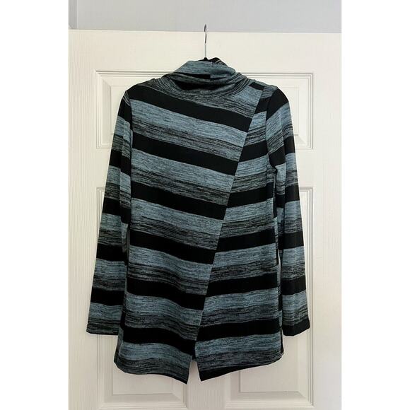 Women's Lapis Cross Back Black And Blue Striped Cowl-neck Sweater Size Medium - Picture 5 of 8